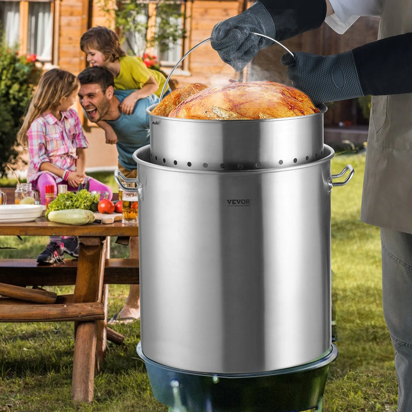 VEVOR 64QT Stainless Steel Stockpot Cooking Kitchen Sauce Pot with Basket Lid