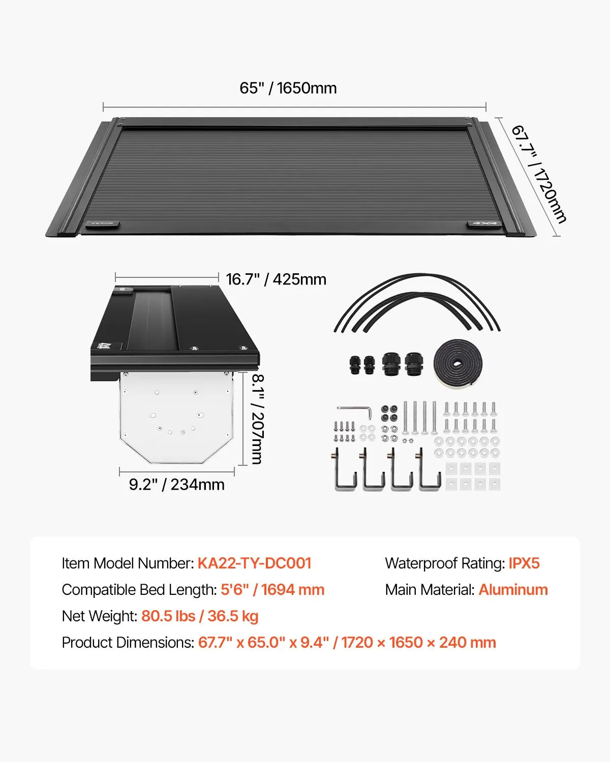 VEVOR 5.5 ft Retractable Tonneau Cover Hard Tonneau Cover for Toyota Tundra