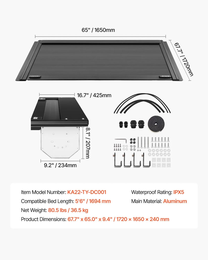 VEVOR 5.5 ft Retractable Tonneau Cover Hard Tonneau Cover for Toyota Tundra