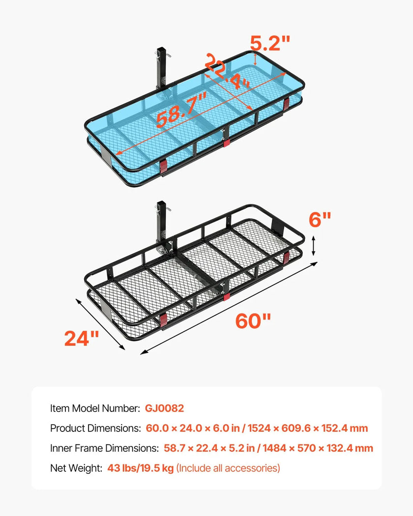 VEVOR 500 lbs Hitch Cargo Carrier Folding Hitch Cargo Carrier with Stabilizer
