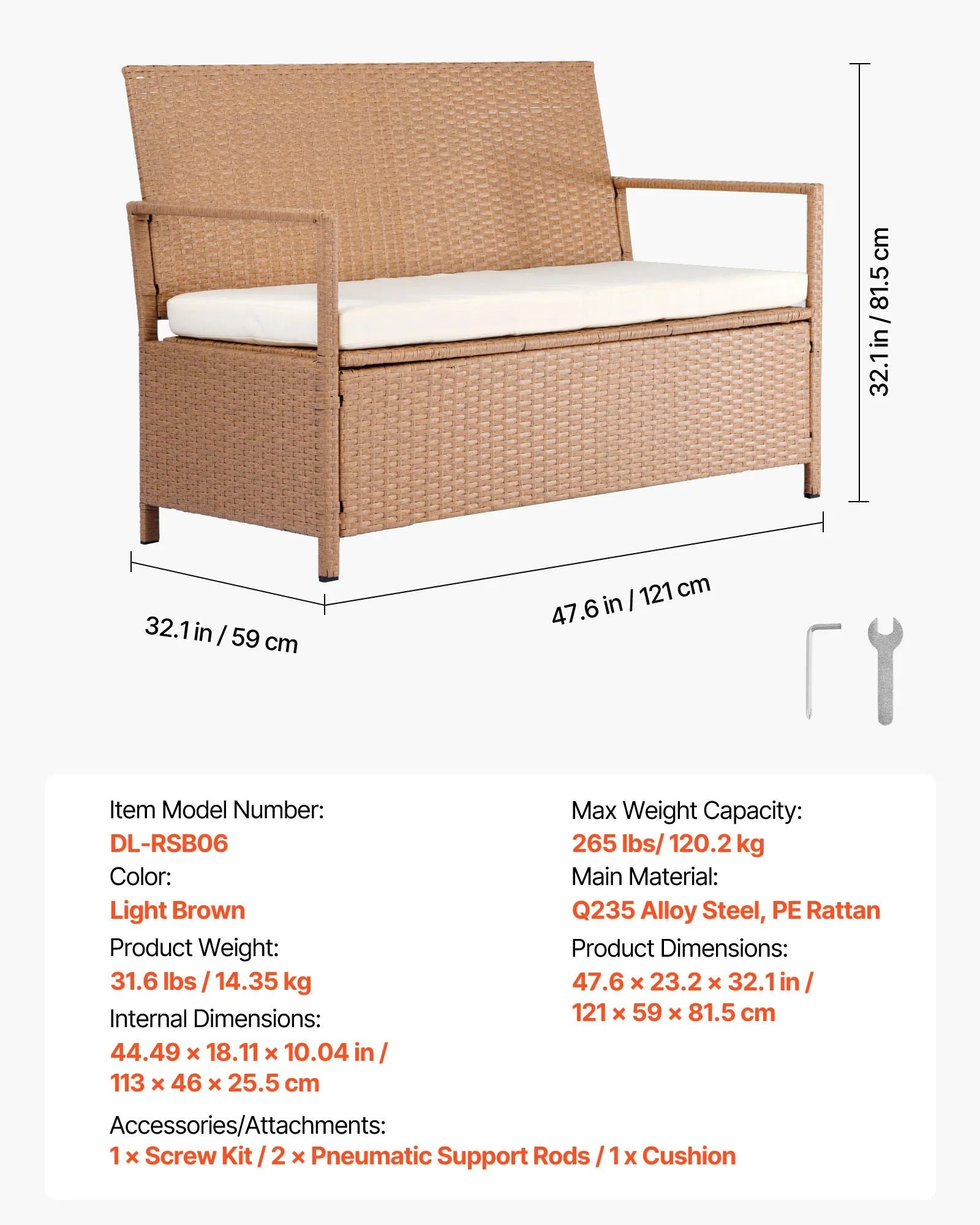 VEVOR Outdoor Storage Bench PE Rattan 70 Gal Deck Box Waterproof Outdoor Seat