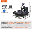 VEVOR 5 in 1 Heat Press Machine 15x15 in 30oz Tumbler Press T-Shirts Black+Blue