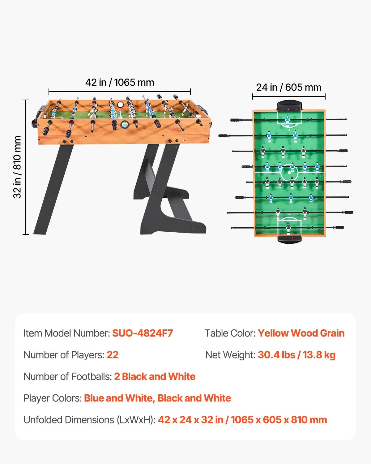 VEVOR 42 inch Folding Foosball Soccer Game Table Standard Size Table for Home
