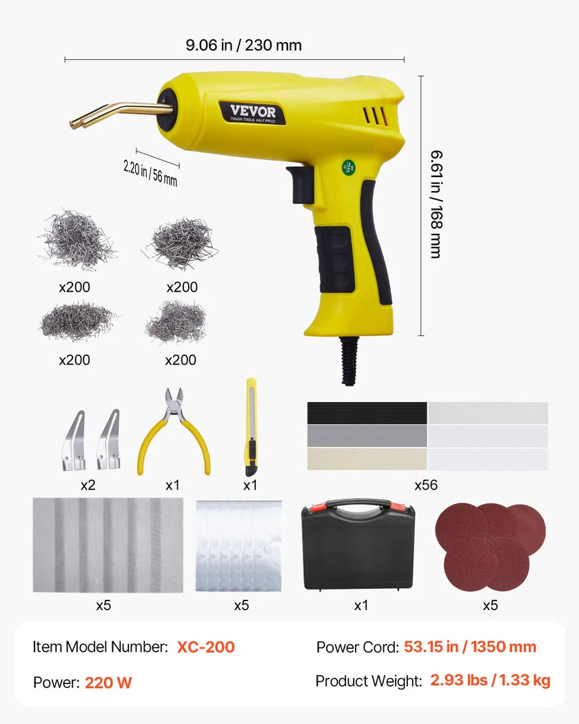 Plastic Welder 220W Plastic Welder Gun Kit with 800 Staples & 56 Rods