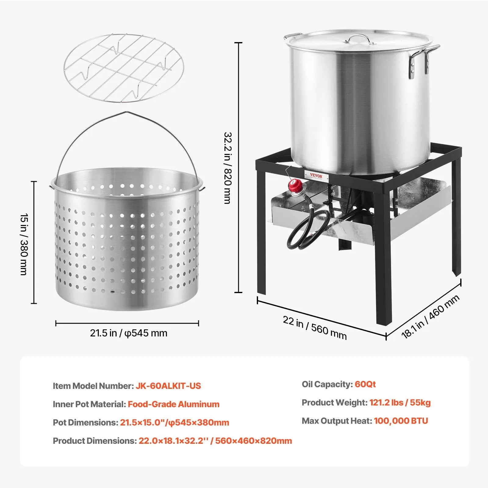 VEVOR 60 Qt Seafood Boiling Kit with Strainer Outdoor Crab Crawfish Cooking Pot