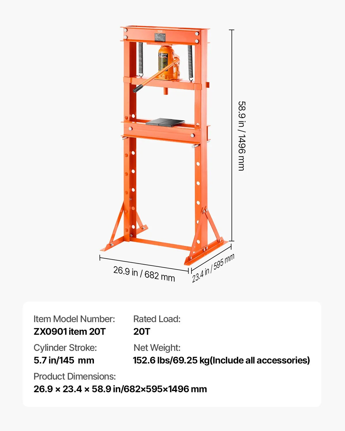 VEVOR 20 T Hydraulic Shop Press Hydraulic Press with Press Plate for Bending