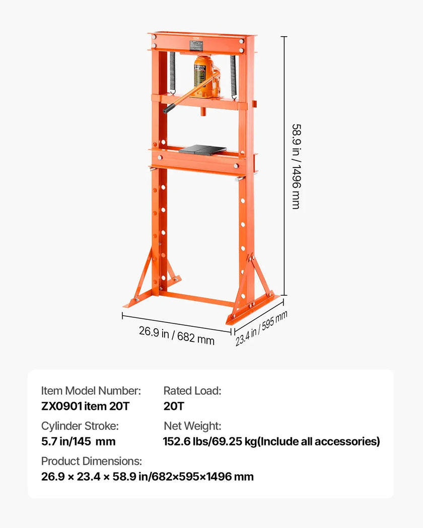 VEVOR 20 T Hydraulic Shop Press Hydraulic Press with Press Plate for Bending