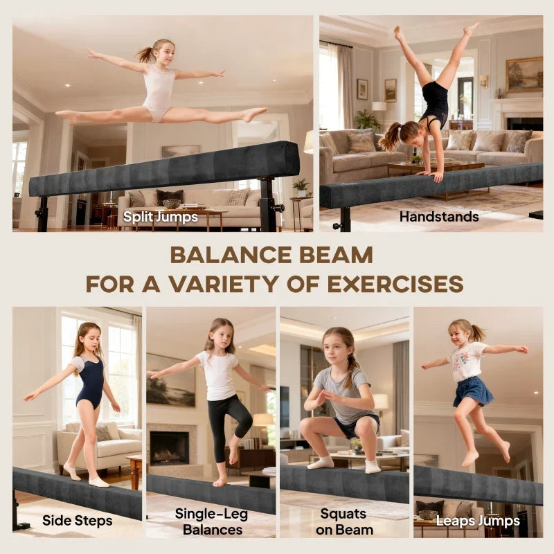 Soozier 7.5ft Adjustable Balance Beam, Gymnastics Beam with Wheels, Gymnastics Equipment for 6+ Years Old Training