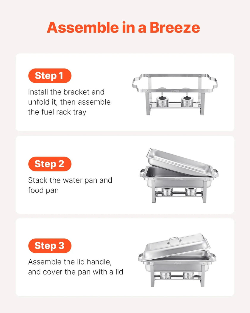 VEVOR 8 Qt 2 Pack Rectangle Chafing Dish Buffet Set Fullsize Pan Stainless Steel