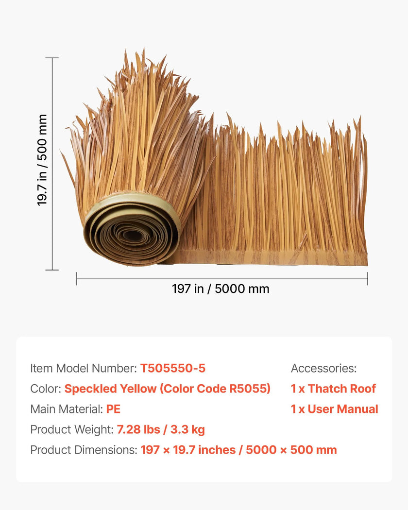 VEVOR 1.6x16.4 ft Artificial Thatch Roofing Mexican Tiki Hut Grass Skirt Roof