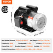 VEVOR 2HP Electric Motor 1725RPM AC 115V/230V 56C Frame 1-Phase 5/8