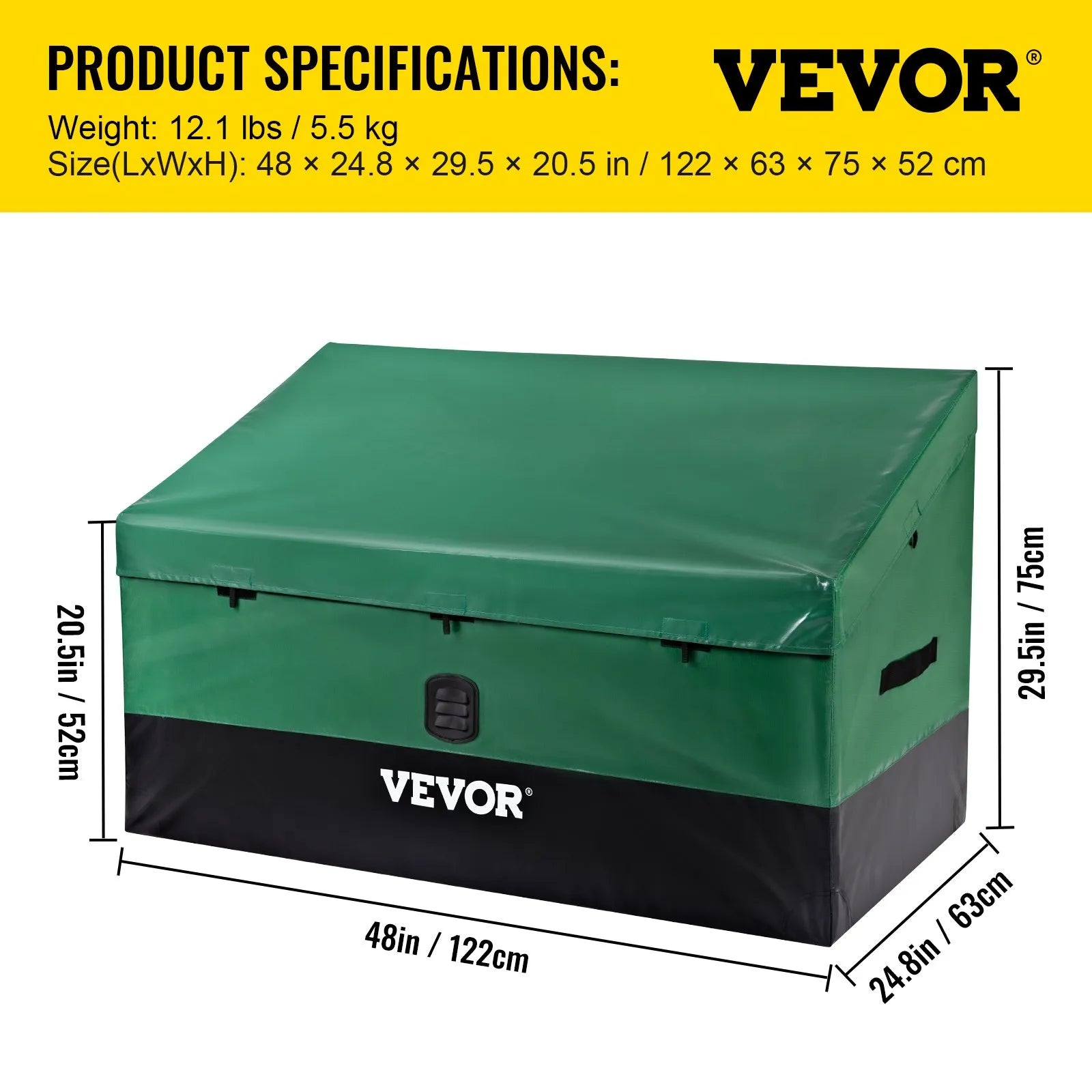 VEVOR Outdoor Storage Box, 100 Gallon Waterproof PE Tarpaulin Deck Box w/ Galvanized Frame, All-Weather Protection & Portable, for Camping, Garden, Poolside, and Yard, Brown & Blue