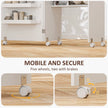 Sewing Machine Cabinet, Folding Sewing Table with Storage Shelf, Bins and Lockable Wheels for Small Space, White