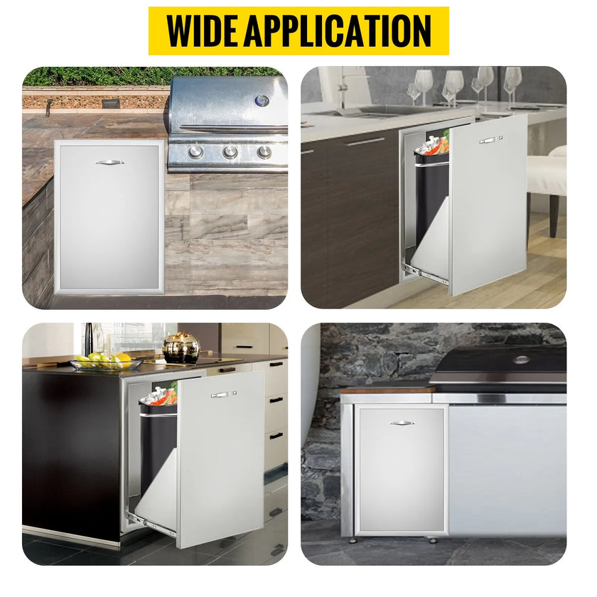VEVOR Outdoor Kitchen Trash Drawer 19.7W x 26.5H Inch with Trash Bag Ring 11.8 Inch Diameter Ring Stainless Steel Outdoor Kitchen Drawers