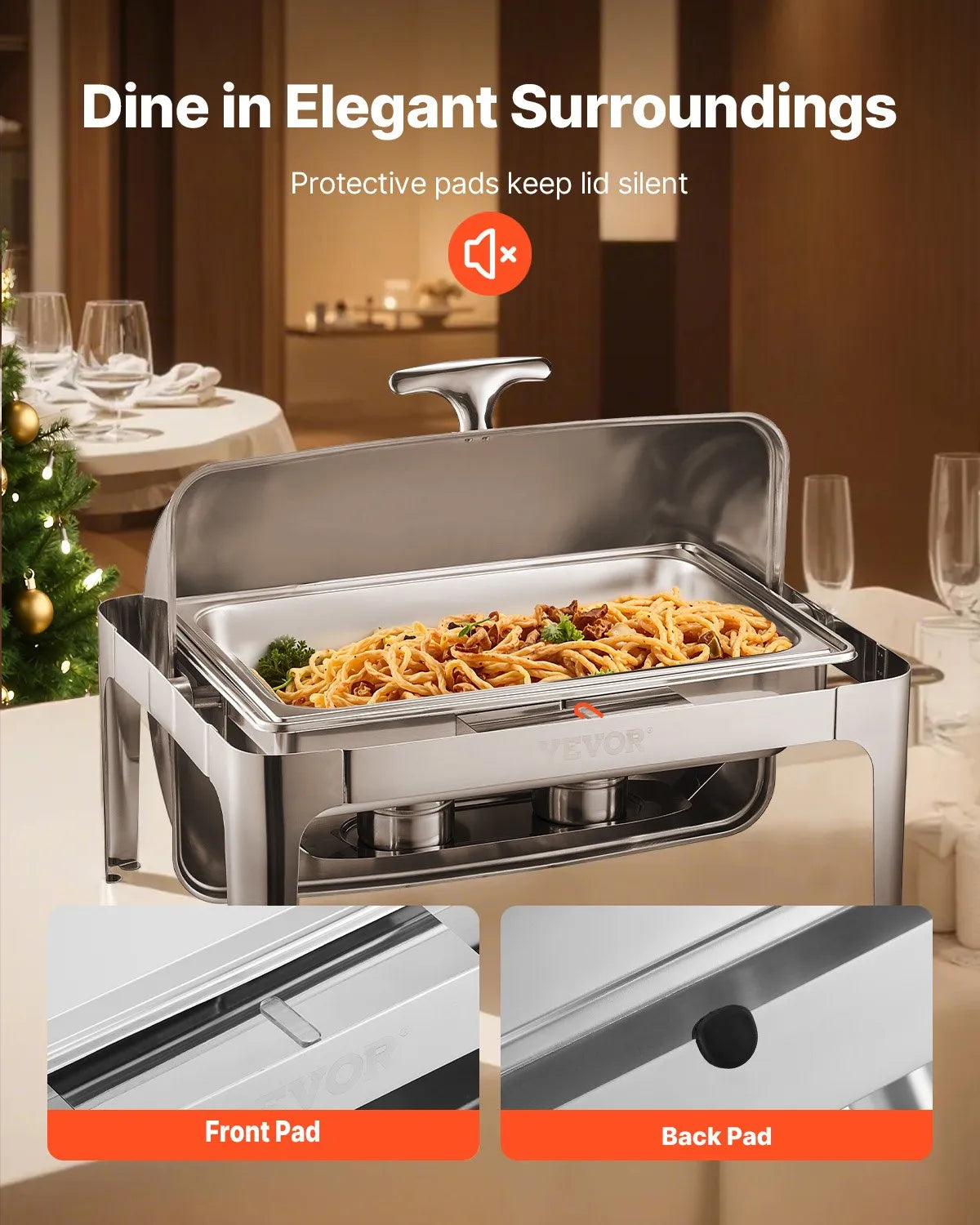VEVOR 9Qt Rectangle Roll Top Chafing Dish Set with Full-Size Pan Stainless Steel