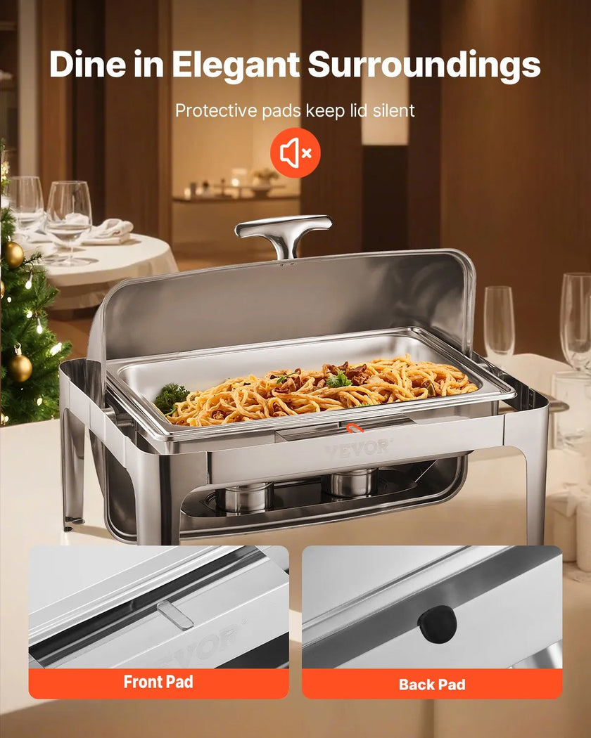 VEVOR 9Qt Rectangle Roll Top Chafing Dish Set with Full-Size Pan Stainless Steel