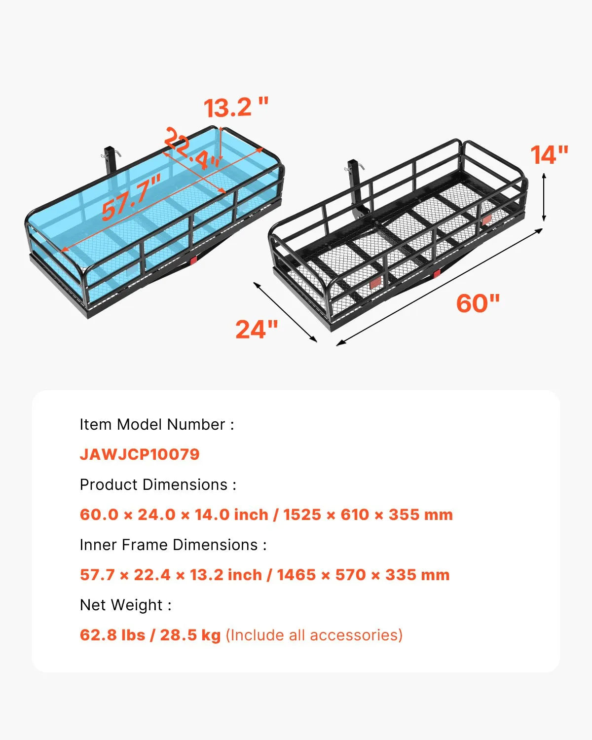 VEVOR 500 lbs Hitch Cargo Carrier Folding Hitch Cargo Carrier for 2