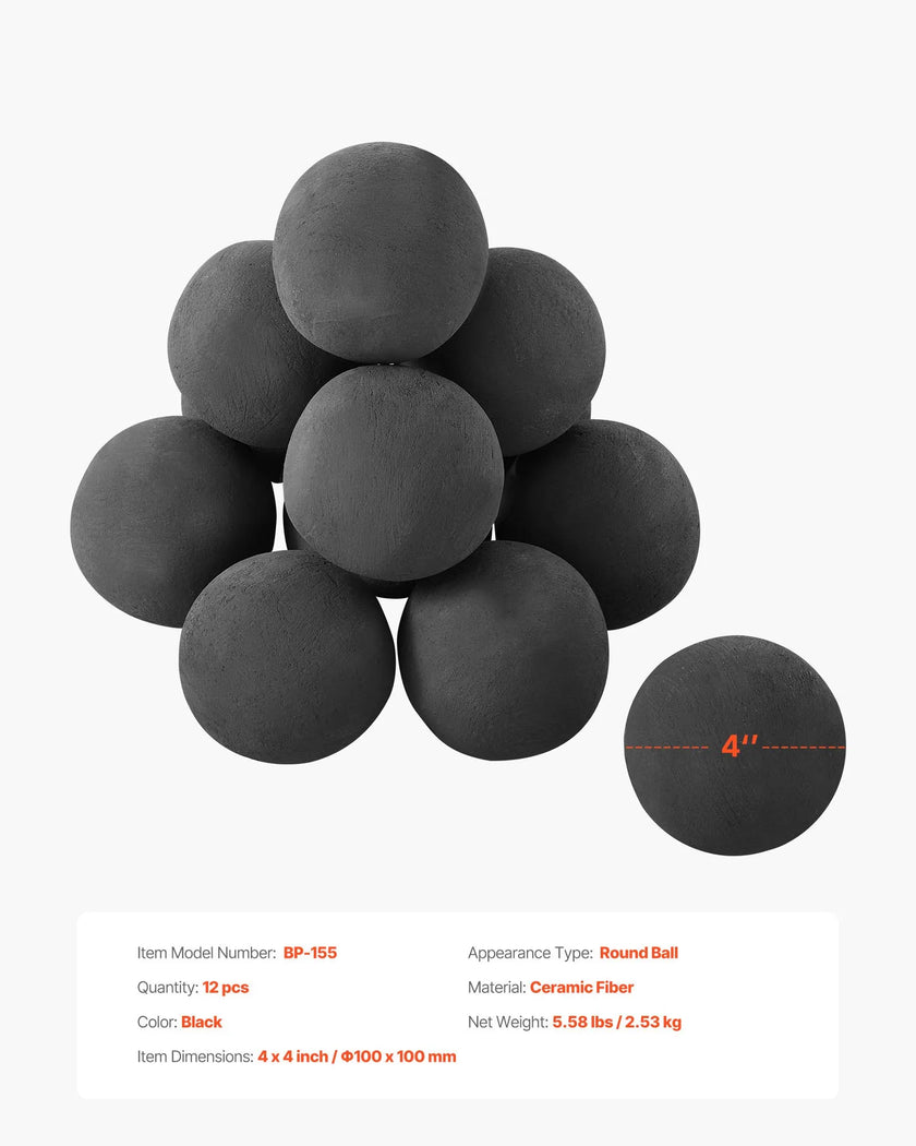 VEVOR 4 Inch 12 Pcs Ceramic Fire Balls Round Fire Stones Reusable Lava Rocks