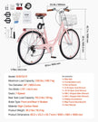 VEVOR 26-Inch Cruiser Bike 7-Speed Pink Beach Cruiser Bike with Basket