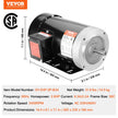 VEVOR 2HP Electric Motor 3450RPM AC230V/460V 56C Frame 3-Phase 5/8