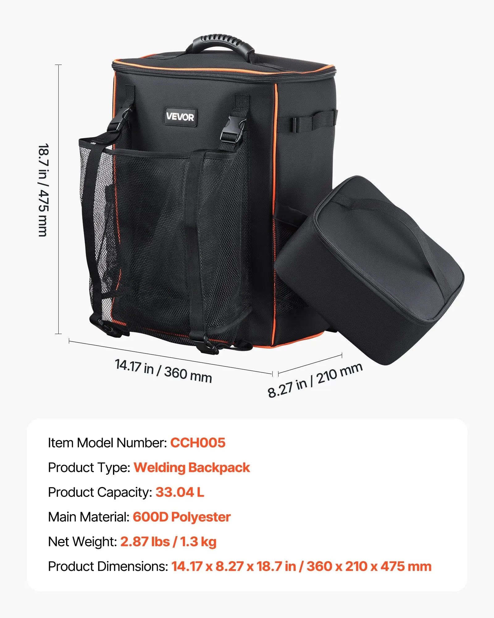 VEVOR 35.6L Welding Backpack 600D Polyester Welder Backpack for Tools and Helmet