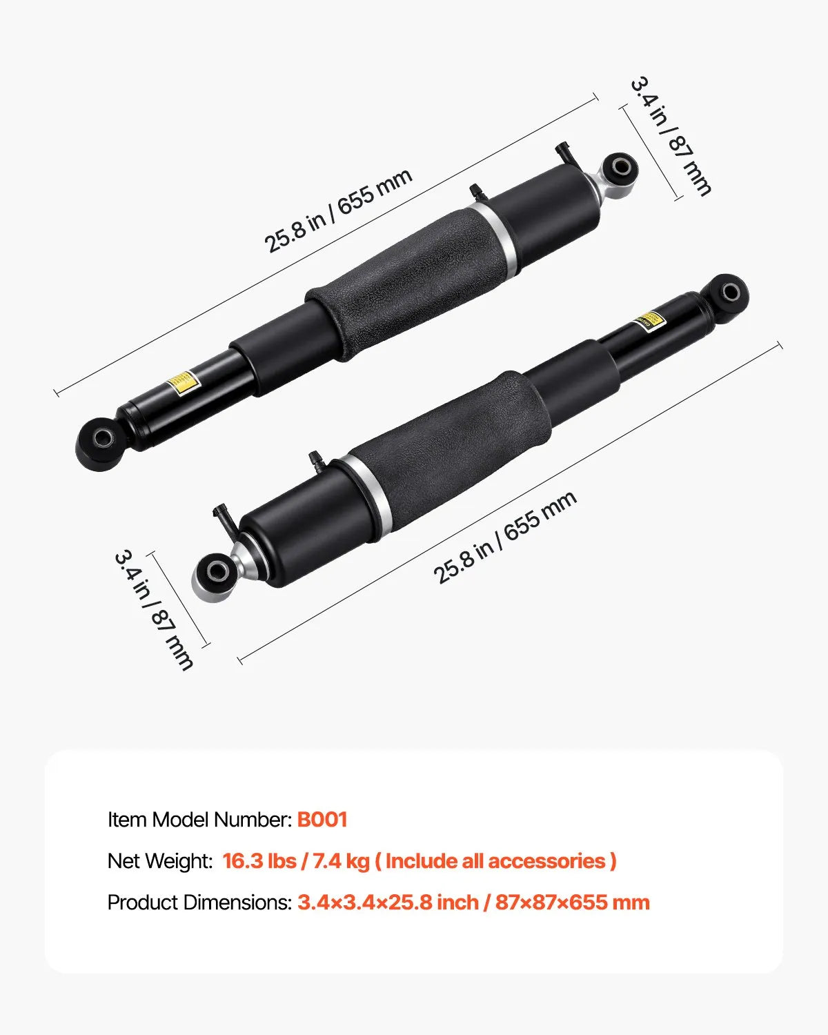 VEVOR 2 Rear Air Shock Absorber Strut Compatible with Cadillac Chevrolet Tahoe