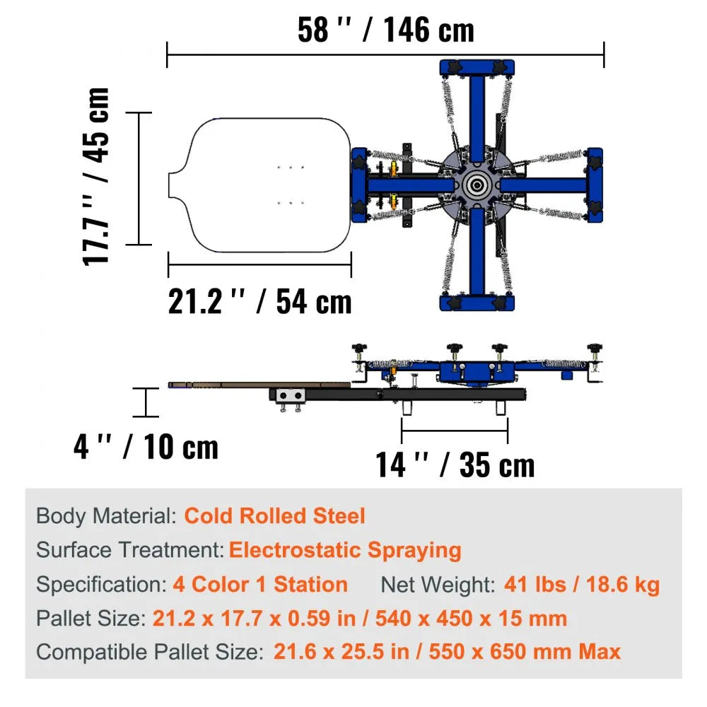 VEVOR 4 Color 1 Station Silk Screening Screenprint Press Screen Printing Machine