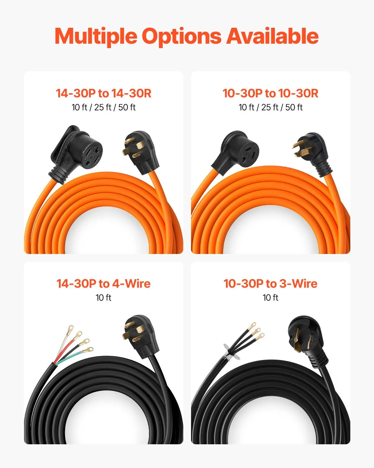 VEVOR 25 ft Dryer Extension Cord 4-Prong NEMA 14-30P to 14-30R Dryer Cord 30A