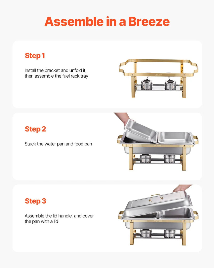 VEVOR 8 Qt 4 Pack Rectangle Chafing Dish Buffet Set Full-Size & Half-Size Pans