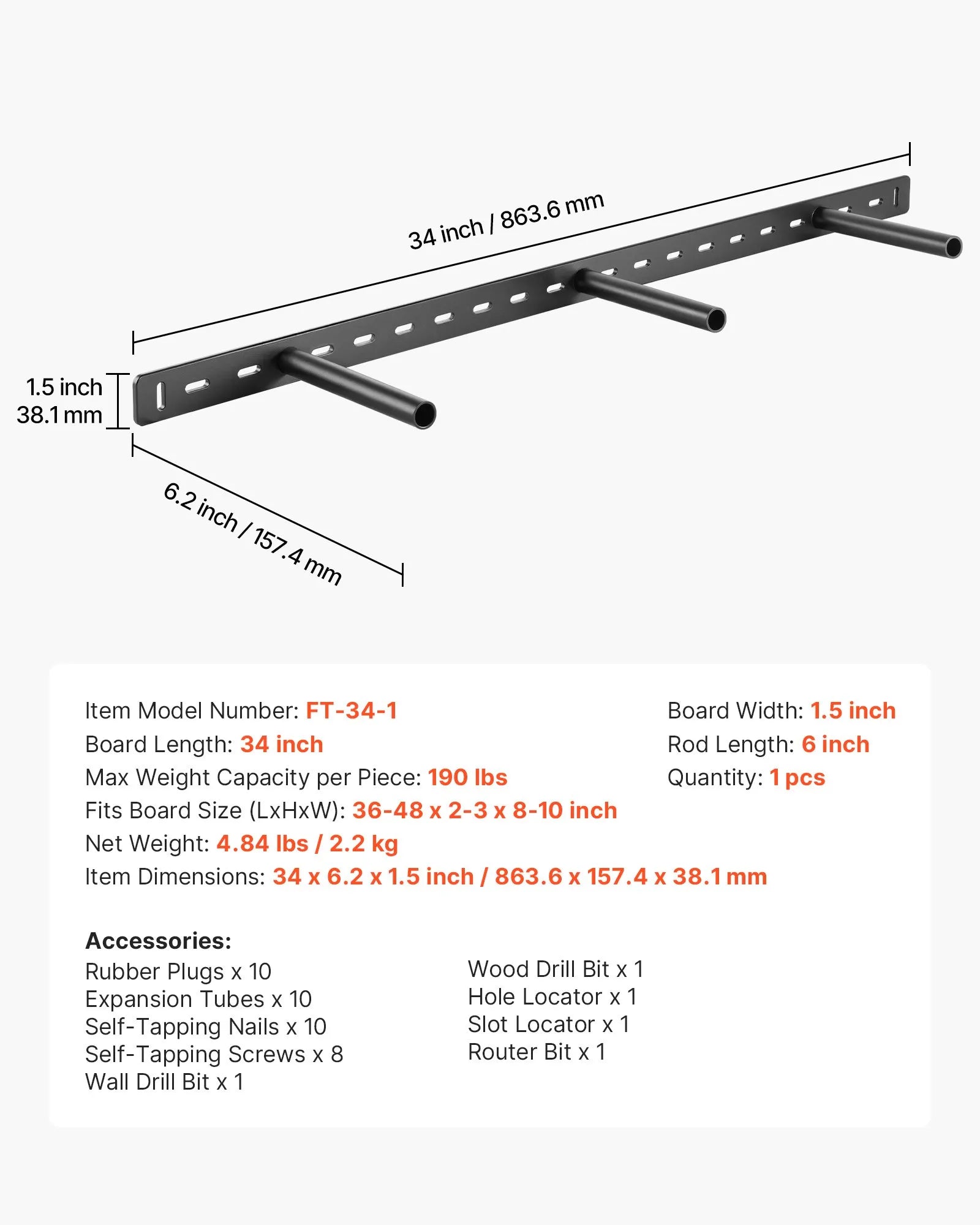VEVOR 1 Pack Shelf Bracket 34 inch / 863.6 mm Heavy Duty Floating Shelf Bracket