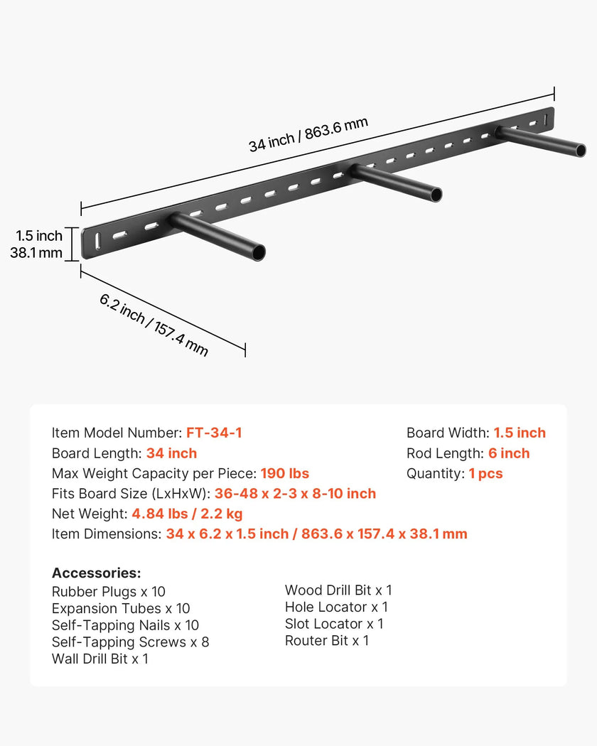 VEVOR 1 Pack Shelf Bracket 34 inch / 863.6 mm Heavy Duty Floating Shelf Bracket