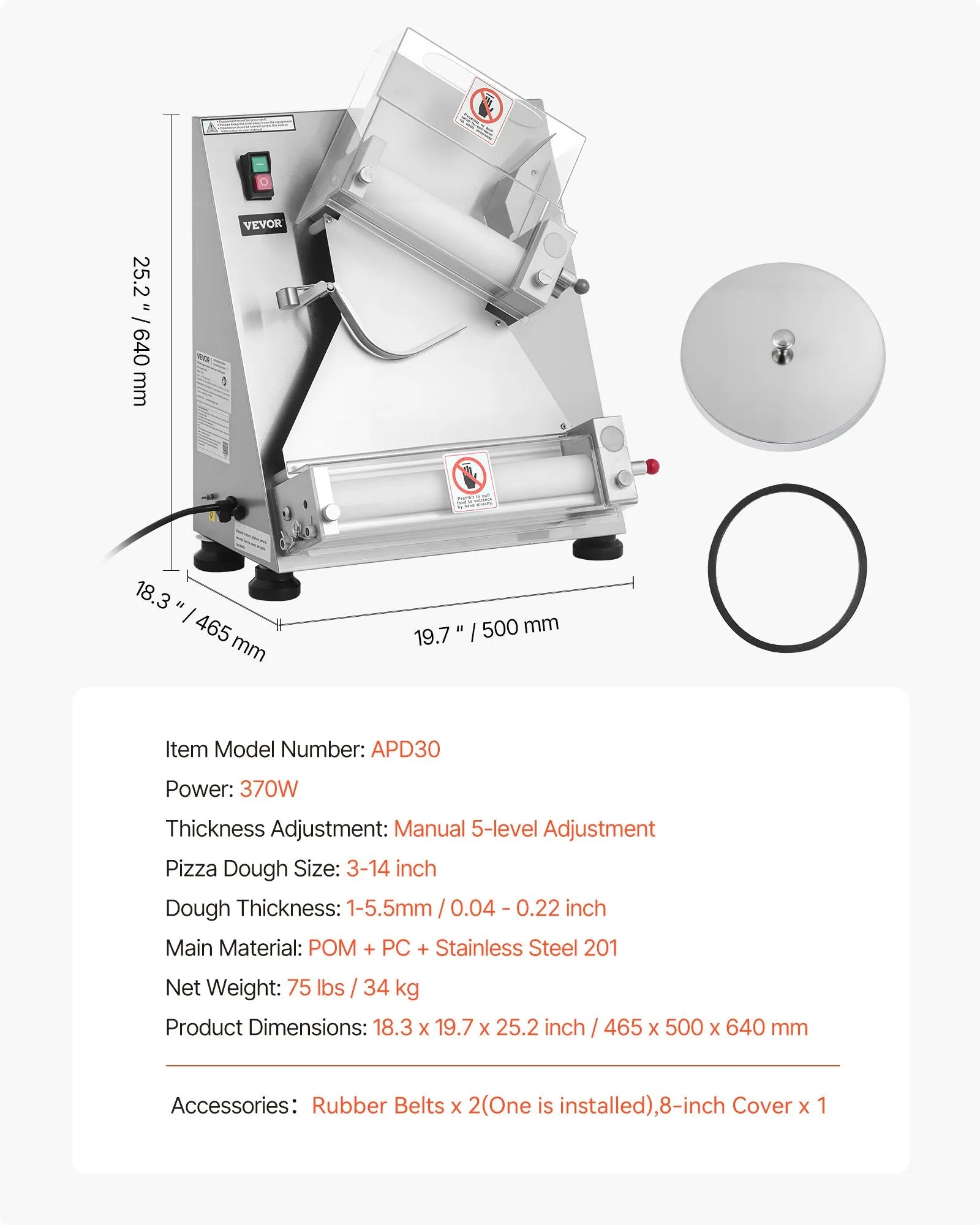 VEVOR 14 Inch Pizza Dough Roller Sheeter Automatic Commercial Dough Press 370W