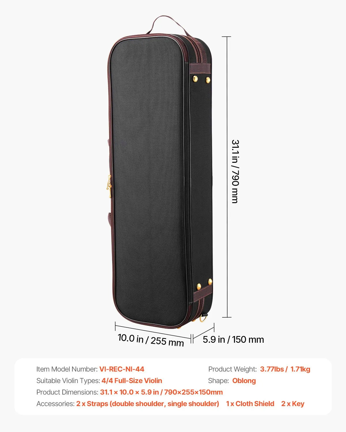 Portable Nylon Fabric 4/4 Full Size Violin Case Anti-Scratch Travel Carrying Bag