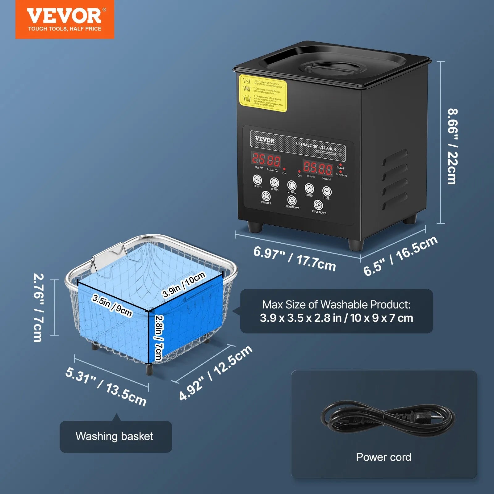 VEVOR 2L Ultra Sonic Cleaner Cleaning Machine with Basket Heater and Timer 60W