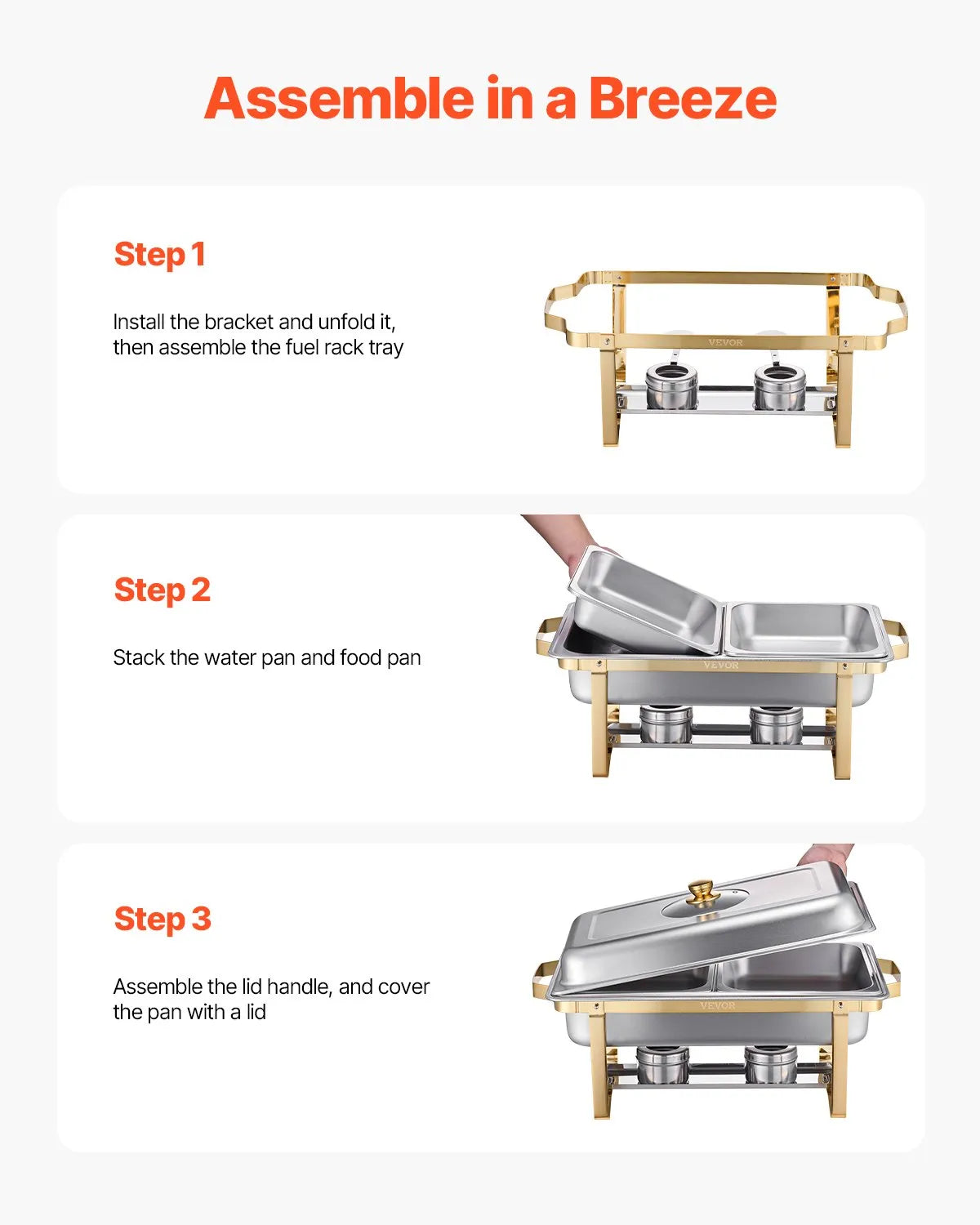 VEVOR 4 Qt 2 Pack Rectangle Chafing Dish Buffet Set Halfsize Pan Stainless Steel