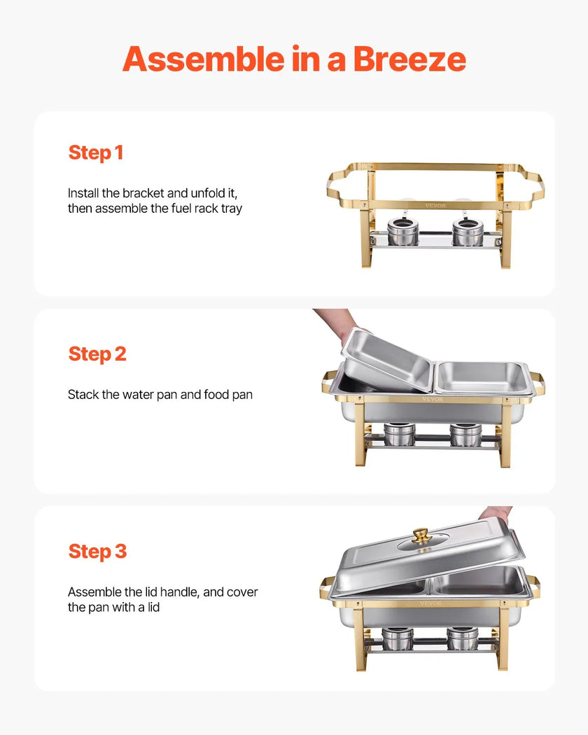 VEVOR 4 Qt 2 Pack Rectangle Chafing Dish Buffet Set Halfsize Pan Stainless Steel