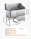 VEVOR 61 Inch Dog Grooming Bath Tub Stainless Steel w Ramp Water Filter Left