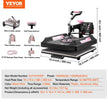 VEVOR 8 in 1 Heat Press Machine 15x15 in 30oz Tumbler Press T-Shirts Black
