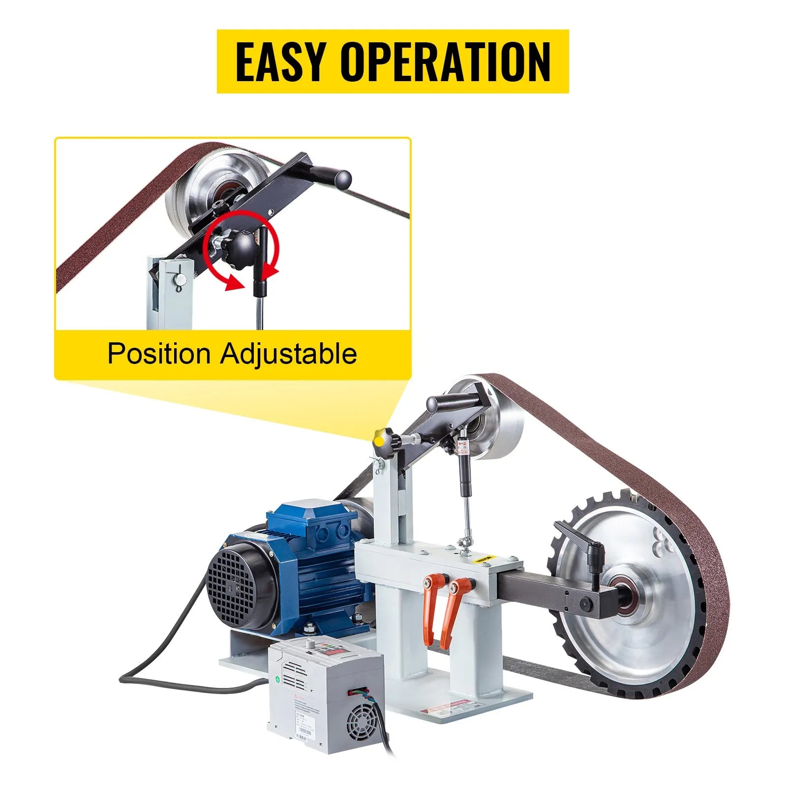 VEVOR 2Hp Belt Grinder 2 x 82inch Variable Speed Belt Sander with 3 Grinding Wheel Bench Sander 12inch Wheel and Flat Platen Tool Rest for Knife Making