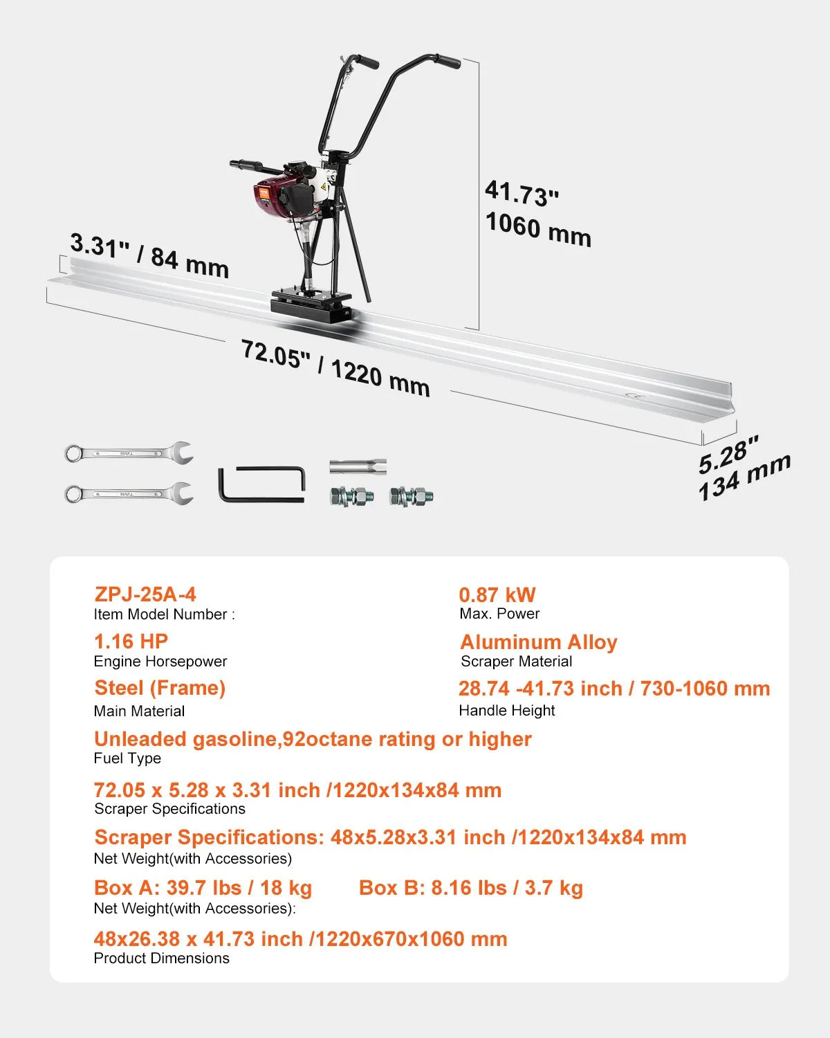 VEVOR 4 Stroke Concrete Power Screed Cement Finishing Float 4 ft Blade Board