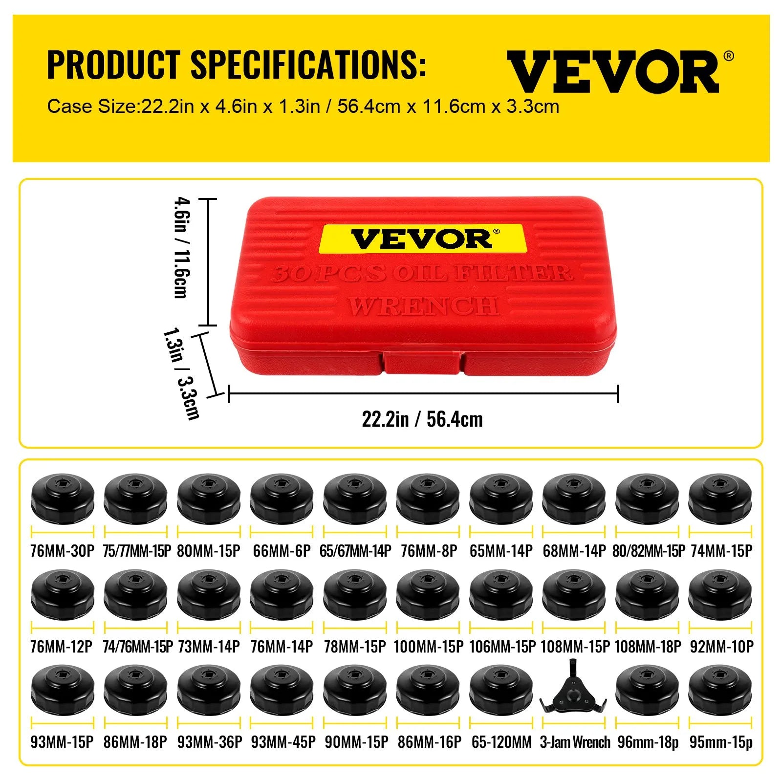 VEVOR Oil Filter Socket Set Cup Socket Tool Set 7 PCS Oil Filter Cap Wrench