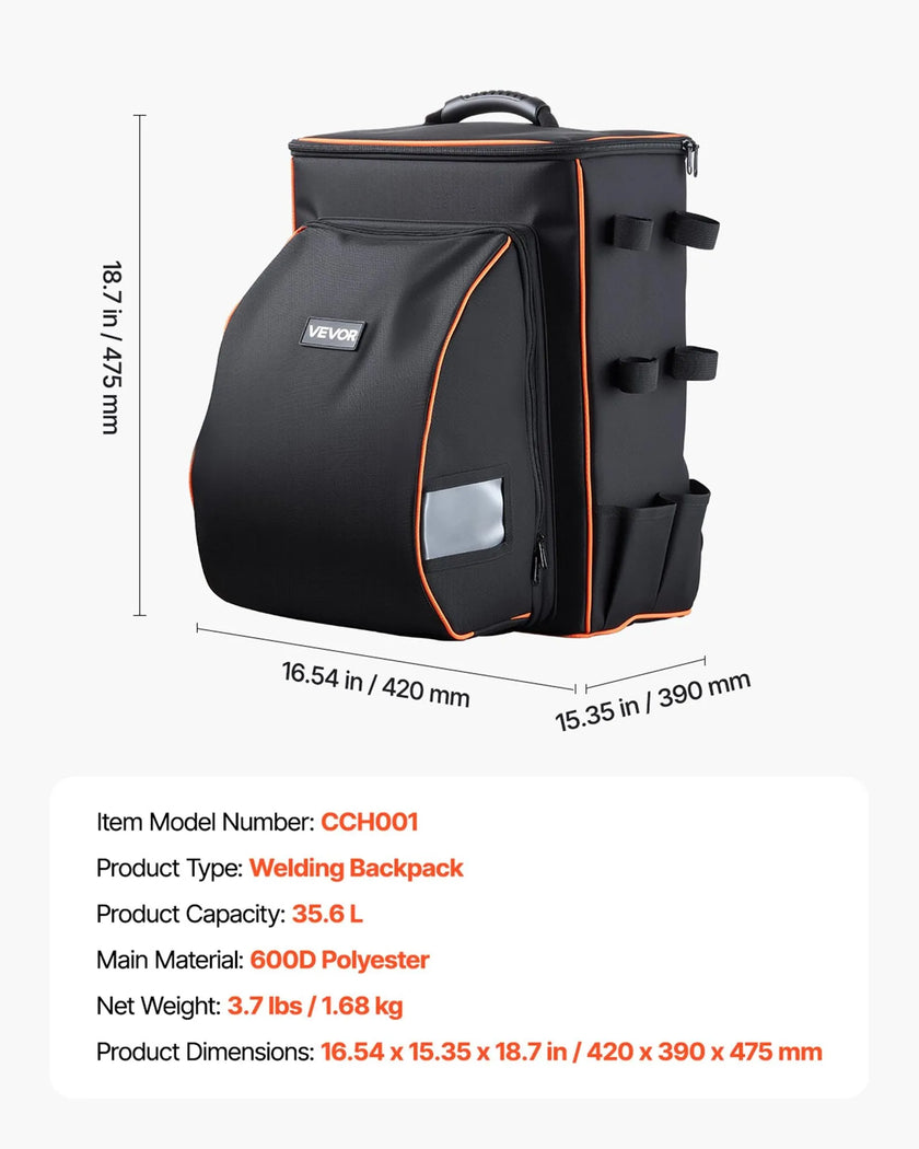 VEVOR 33L Welding Backpack 600D Polyester Welder Backpack for Tools and Helmet