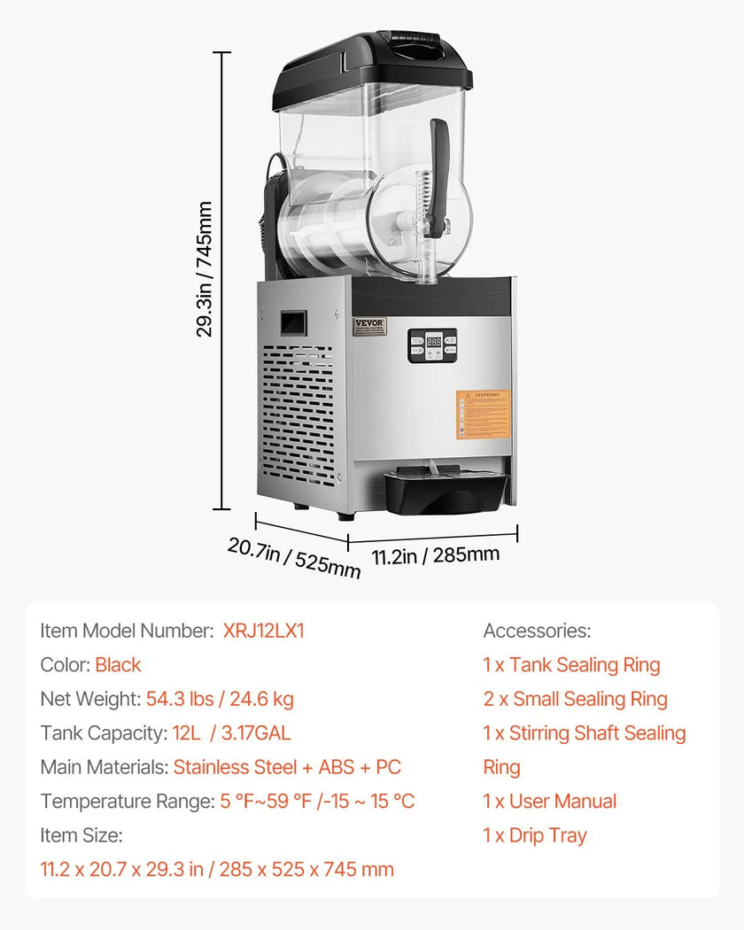 VEVOR 12L Commercial Slushy Machine Margarita Smoothie Frozen Drink Maker