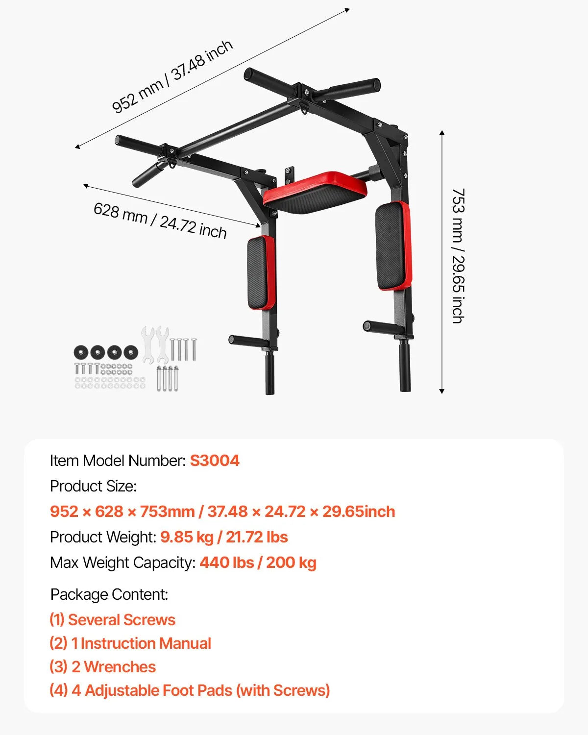 VEVOR Multifunctional Pull Up Bar Wall Mounted Chin Up Bar Dip Station Home Gym