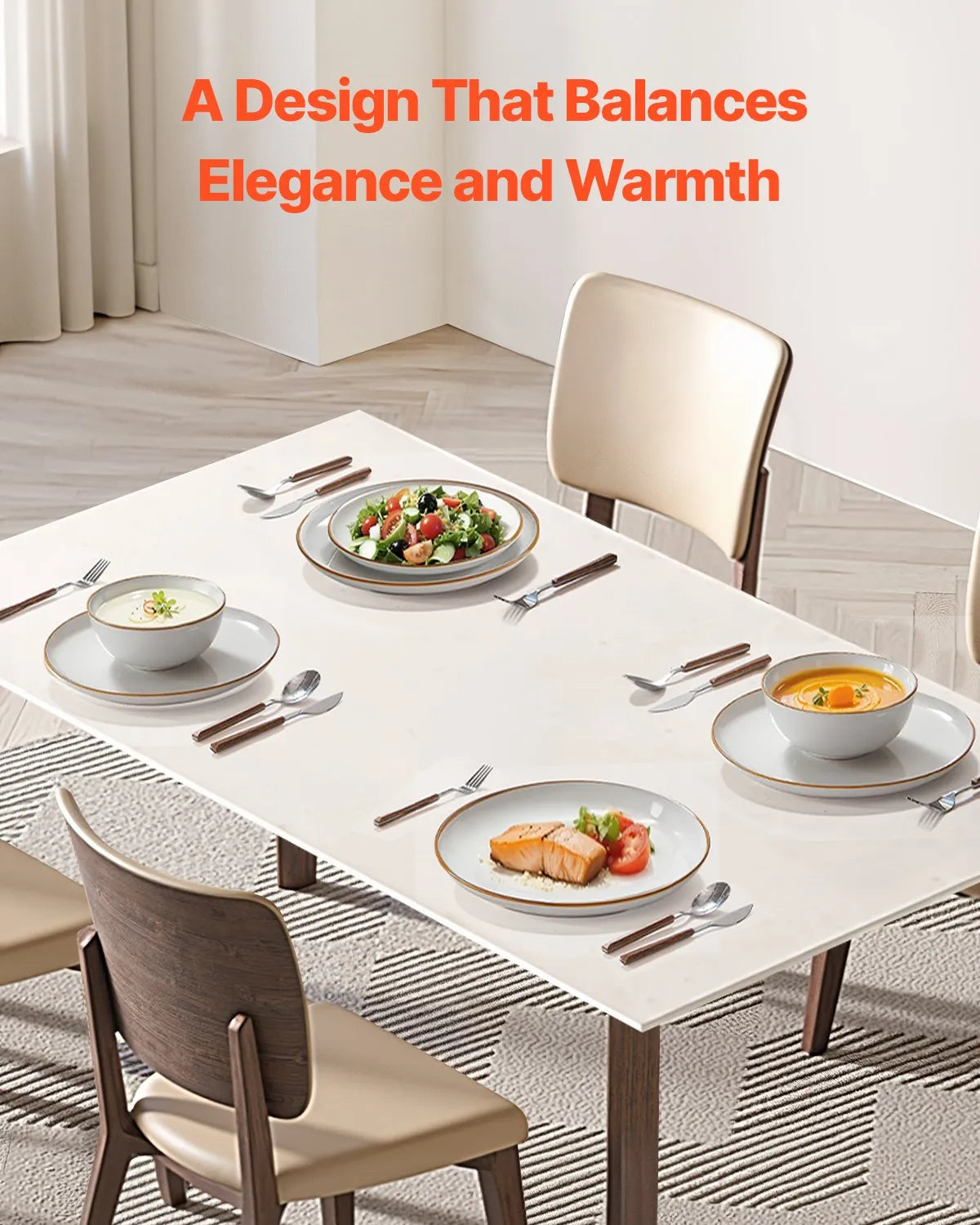 VEVOR 12 PCS Dinnerware Set Ceramic Plates and Bowls Sets Service for 4 White