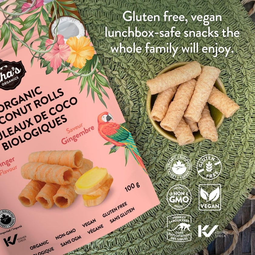 Cha's Organics - Organic Coconut Rolls - Ginger (100g)