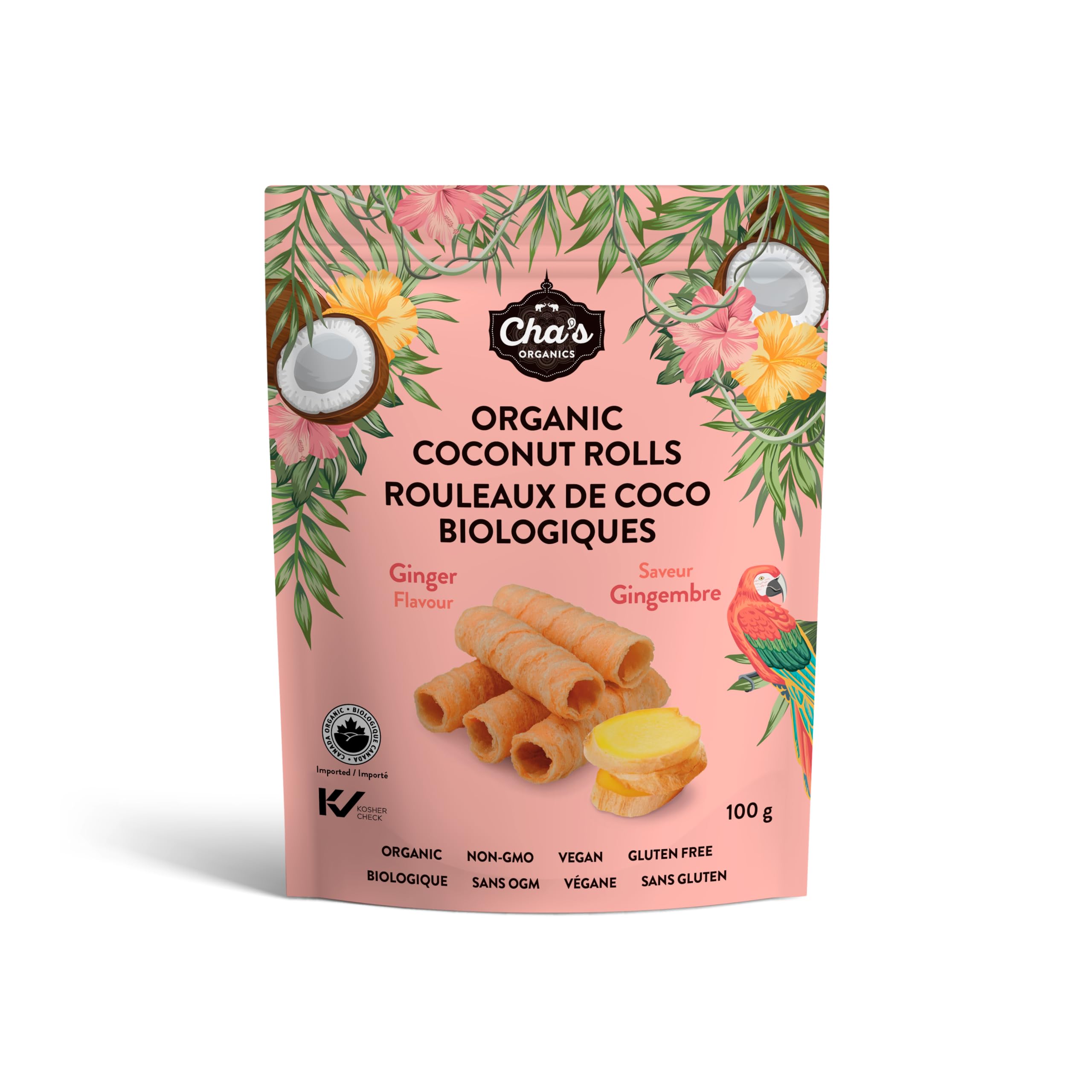 Cha's Organics - Organic Coconut Rolls - Ginger (100g)