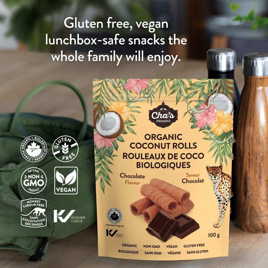Cha's Organics - Organic Coconut Rolls - Chocolate (100g)