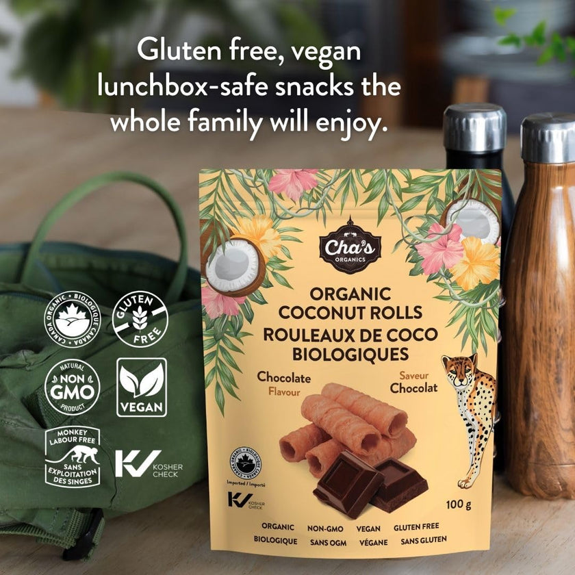 Cha's Organics - Organic Coconut Rolls - Chocolate (100g)