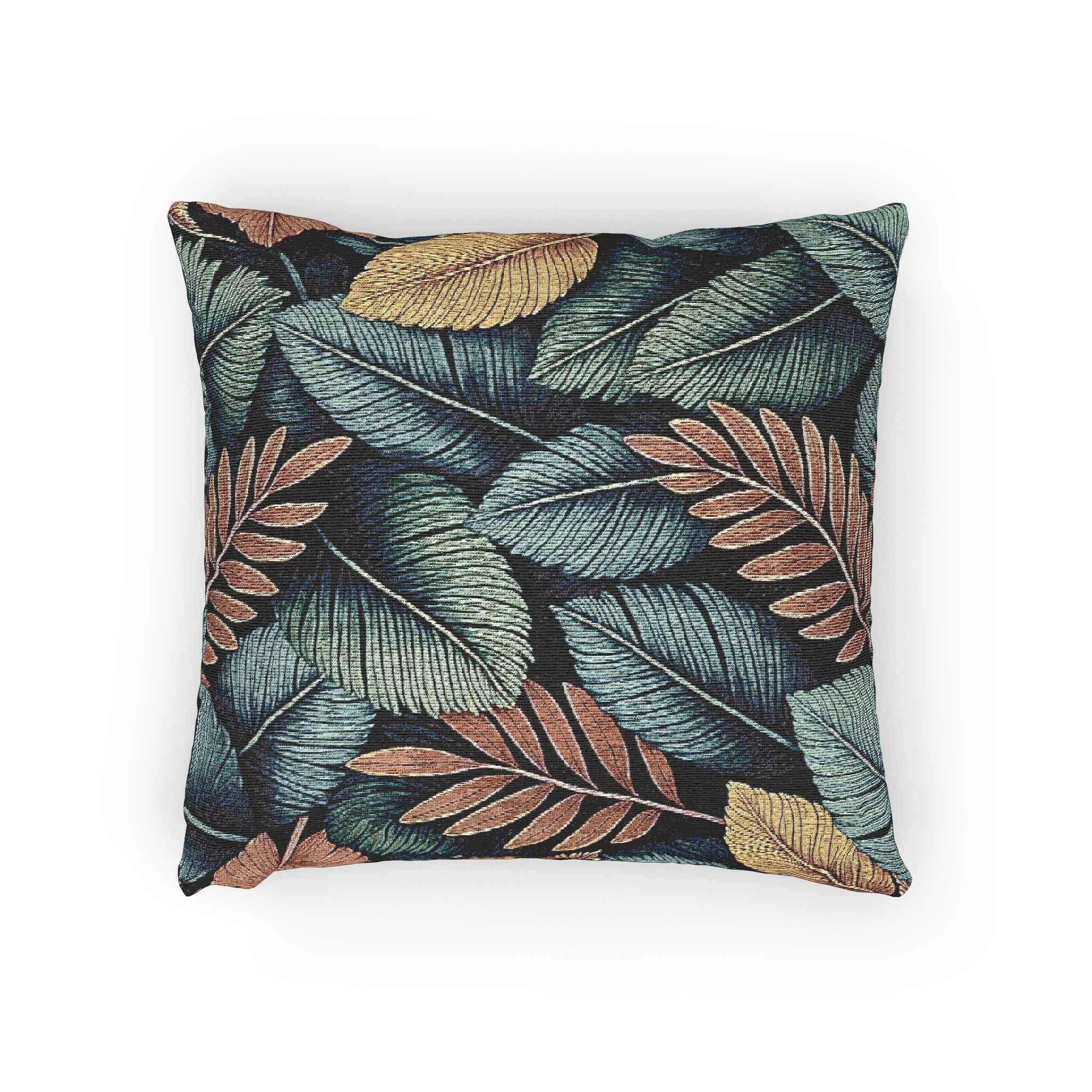 Tropical Leaf Pattern Woven Pillow | Botanical Throw Pillow, Textured Tapestry Design